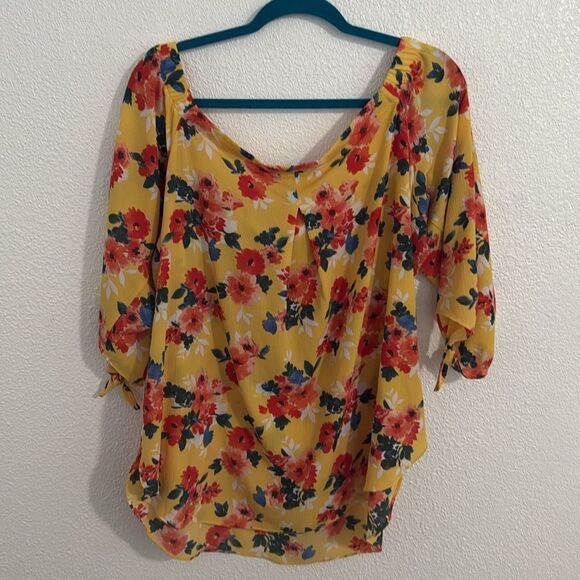 Status by Chenault-Womens Yellow Floral Shirt Blouse Top- Size XXL - Picture 5 of 9